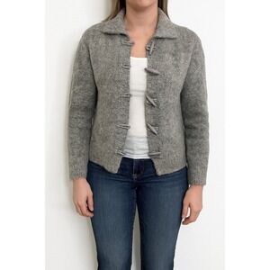 Women's Gray Bow‎ Button Cardigan Sweater Size M Long Sleeve V-Neck
